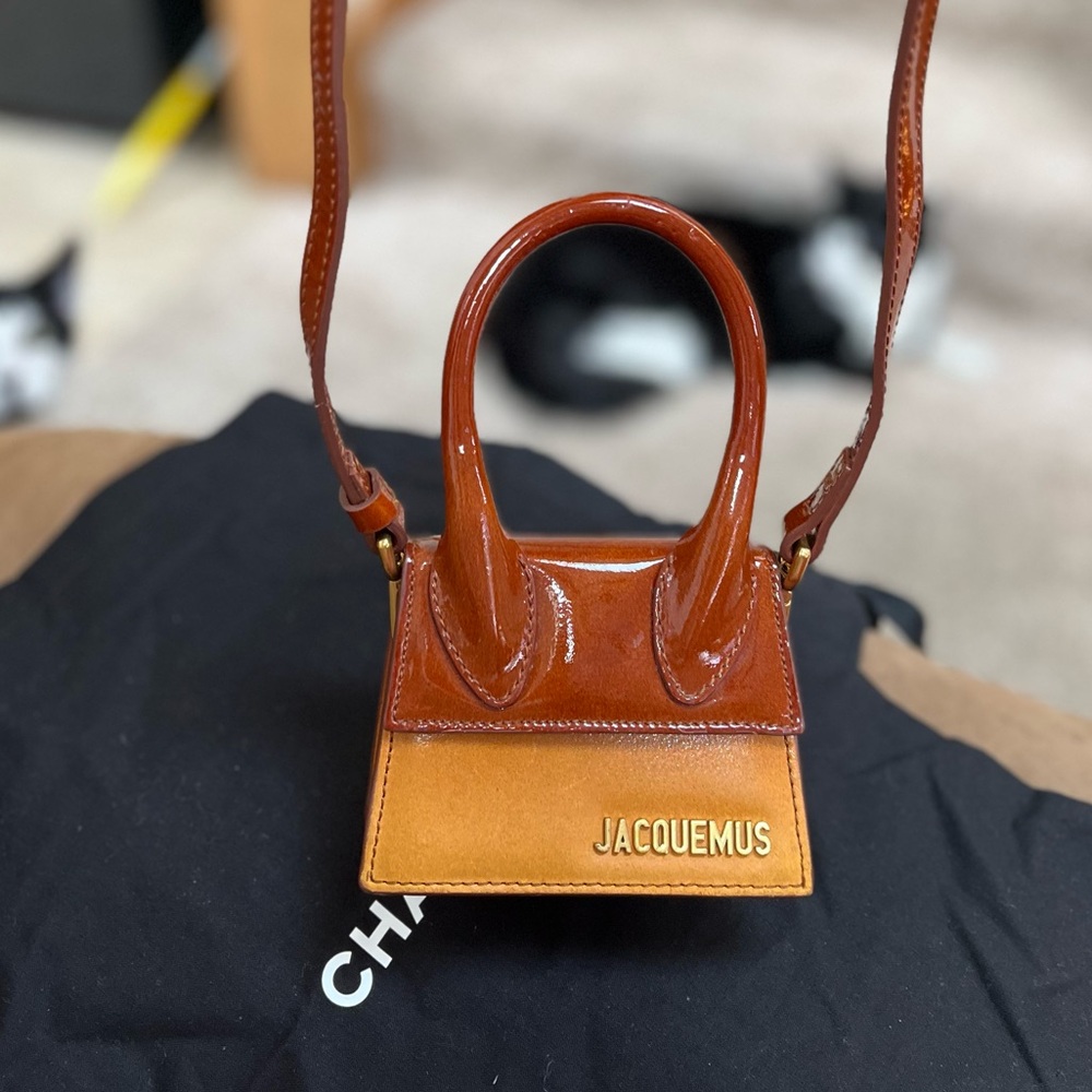 Jacquemus Two-Tone Brown Mini Chiquito Patent Leather Crossbody